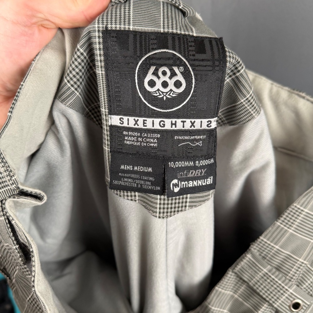 686 Mannual Snow Pants Mens Medium Grey Plaid infiDRY 10k Waterproof Cargo - Picture 4 of 11